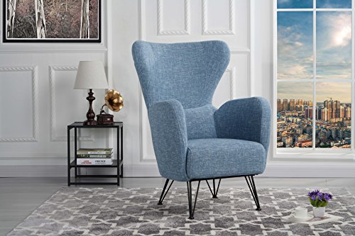 Divano Roma Furniture Mid-Century Modern Linen Fabric Accent Armchair with Shelter Style Living Room...