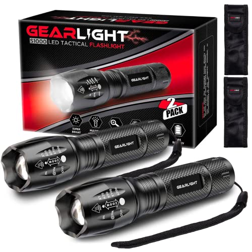 GearLight LED Flashlight Father's Day Gifts for Dad 2pack Bright, Zoomable Tactical Flashlights with...