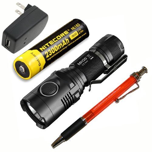 Nitecore MH20 Rechargeable Flashlight with NL183 Battery & Wall Adaptor & Free Pen, 1000 lm