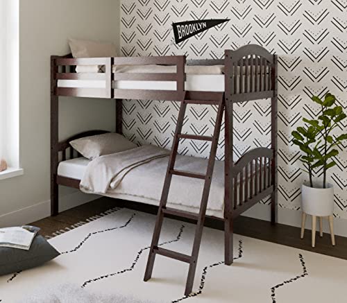 Storkcraft Long Horn Solid Hardwood Twin Bunk Bed, Espresso Twin Bunk Beds for Kids with Ladder and...