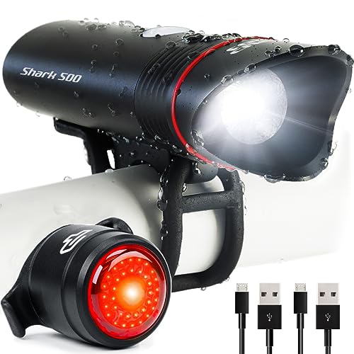 Bike Lights for Night Riding, USB Rechargeable Shark 500 Ultra Bright LED Bike Light Front and Back...