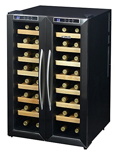 NewAir Dual-Zone Wine Cooler and Refrigerator, 32 Bottle Freestanding Wine Chiller Fridge, Stainless...