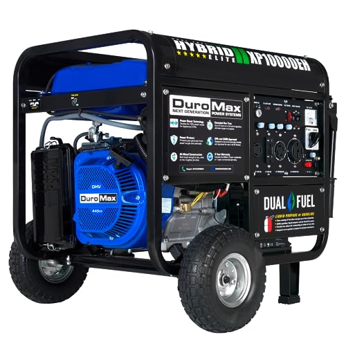 DuroMax XP10000EH Dual Fuel Portable Generator - 10000 Watt Gas or Propane Powered-Electric Start-...