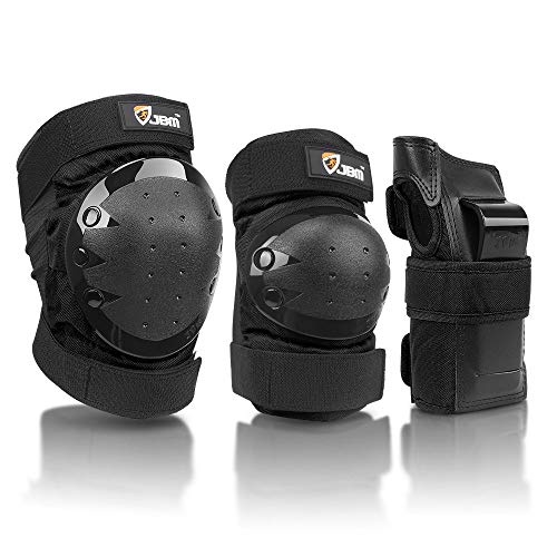JBM international Adult / Child Knee Pads Elbow Pads Wrist Guards 3 In 1 Protective Gear Set, Black,...