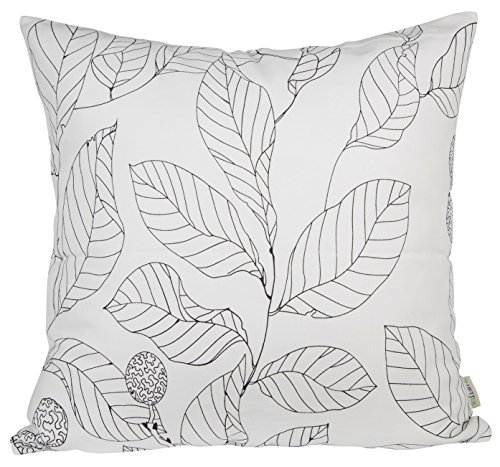 BLUETTEK Leaf Pattern Canvas 18' X 18' Canvas Decorative Throw Pillow Cover Cushion Case (White)