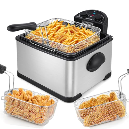 Secura 4 Liters / 17-Cup Stainless-Steel 1700-Watt Electric Deep Fryer with Timer Free Extra Odor...