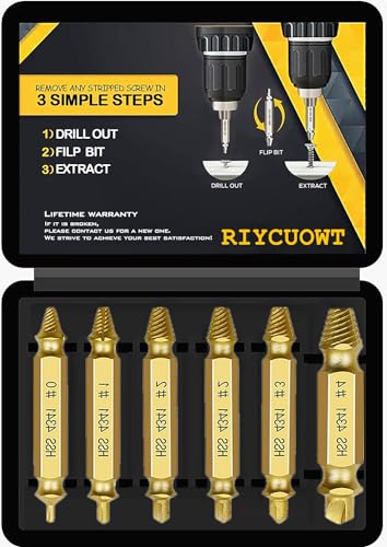 RIYCUOWT Gifts for Men, 6Pcs Titanium Damaged Screw Extractor Set - Remover for Stripped Head Screws...