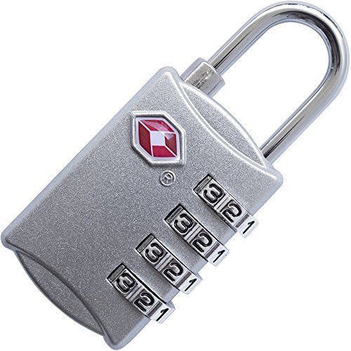 4 Digit TSA Lock - Approved Travel Padlock for Suitcases & Baggage - All Metal Construction - Silver