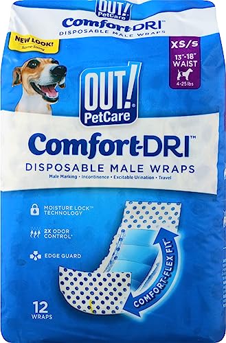 OUT! Pet Care Disposable Male Dog Diapers | Absorbent Male Wraps with Leak Proof Fit | XS/Small, 12...