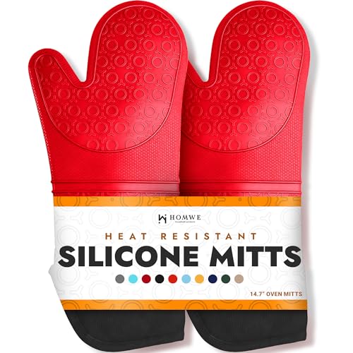 BPA-Free Soft Silicone Oven Mitts - Ultra Heat Resistant Oven Mitts with Thick Cotton Liner - Extra...