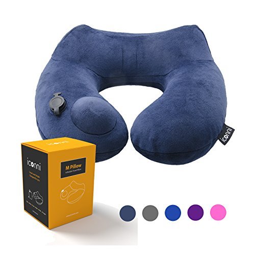 iconni M Pillow (Rest Easy) Premium Inflatable Travel Neck Pillow, Inflate with Pump, Washable Navy...