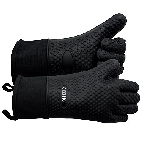 GEEKHOM BBQ Gloves, Grilling Gloves Heat Resistant Oven Gloves, Kitchen Silicone Oven Mitts, Long...