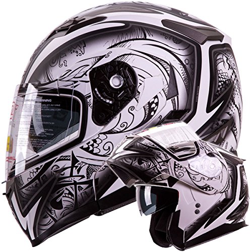 IV2 Helmets 'DEMON SAMURAI' Dual Visor Modular Flip up Motorcycle Snowmobile Helmet DOT (L)