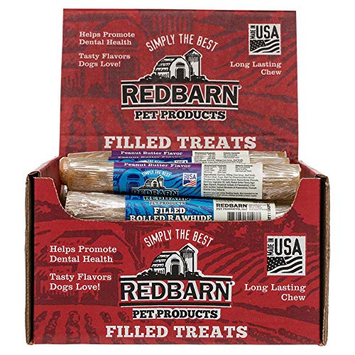 Redbarn Pet Products Filled Rolled Rawhide for Dogs, Peanut Butter Flavor - Premium High Protein Low...