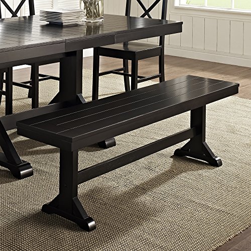 Walker Edison 3 Person Modern Farmhouse Wood Armless Kitchen Table Set Dining Chairs, 60 Inch, Black