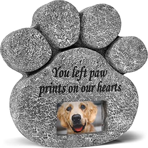 'You Left Paw Prints On Our Hearts' Paw Print Pet Memorial Stone, Grave Marker with Customizable...