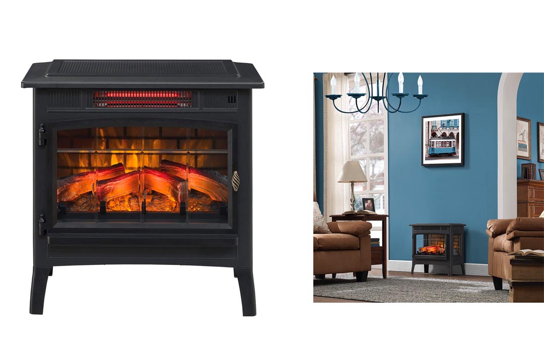Duraflame DFI-5010-01 Infrared Quartz Fireplace Stove with 3D Flame Effect, Black