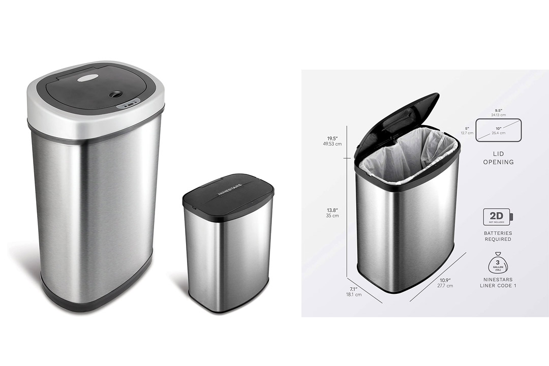 Nine Stars Touchless Automatic Motion Sensor Trash Can, Set of 2