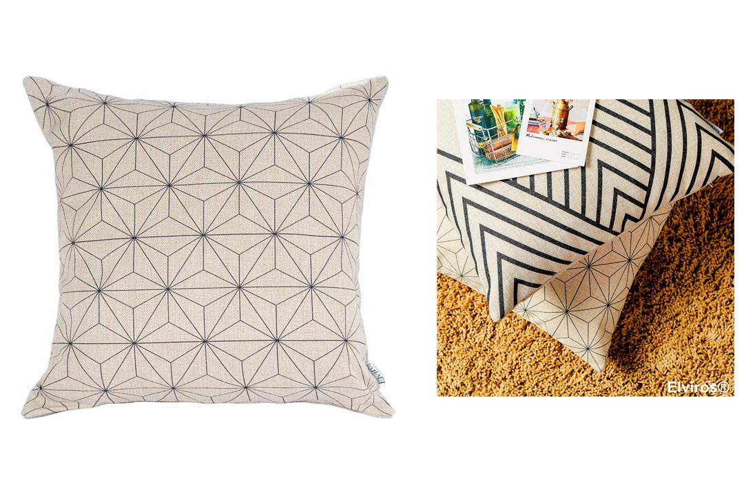Decorative Scandinavian Modern Geometric Design Watercolor Throw Pillow Cover in White & Black 18x18 inch Soft Cotton Linen Blend