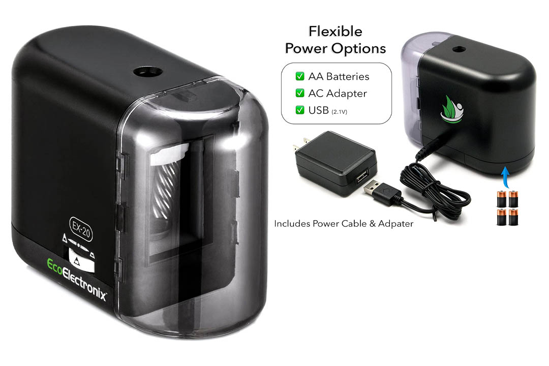 EX-20 Electric Pencil Sharpener - Battery and AC Powered (Adapter Included)