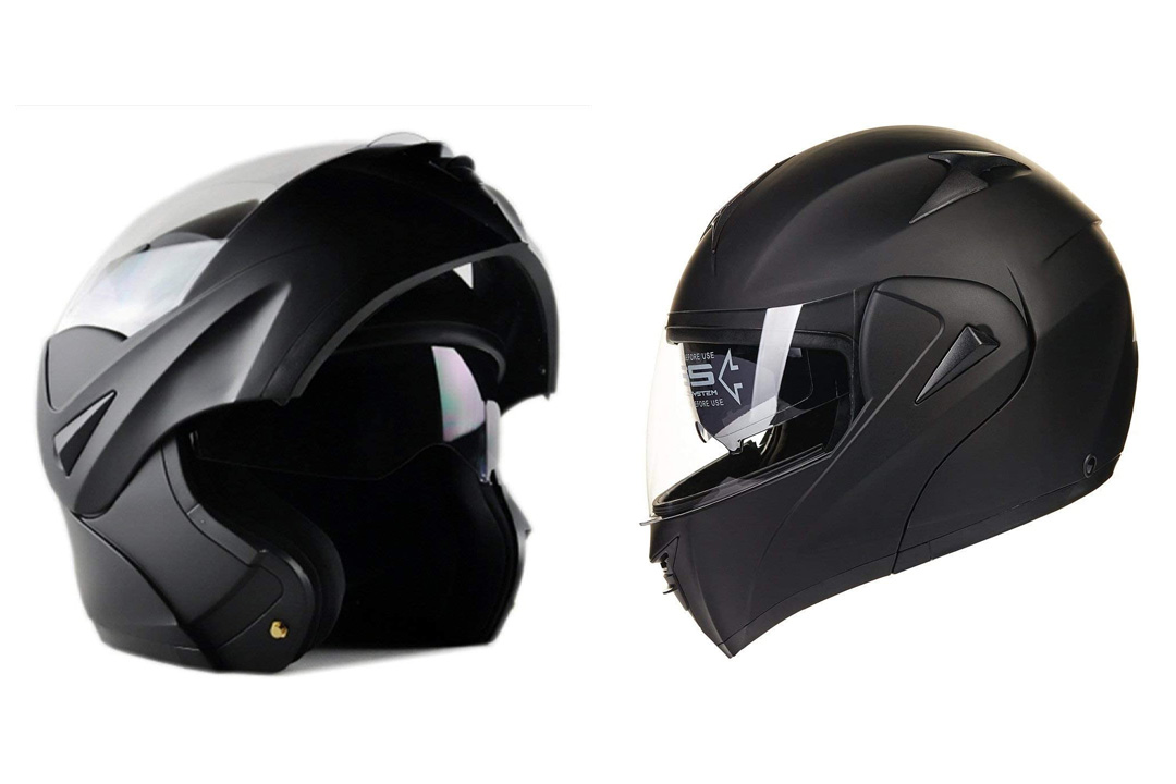 ILM 10 Colors Motorcycle Dual Visor Flip up Modular Full Face Helmet DOT (L, Matte Black)