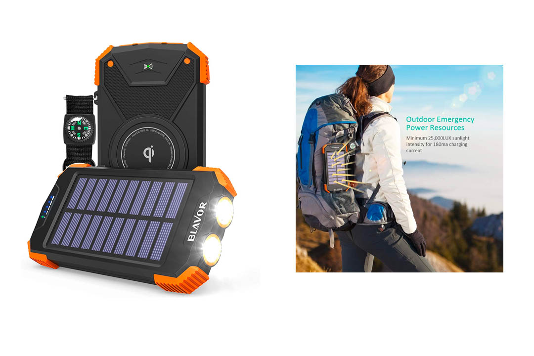 Solar Power Bank, Qi Portable Charger 10,000mAh External Battery
