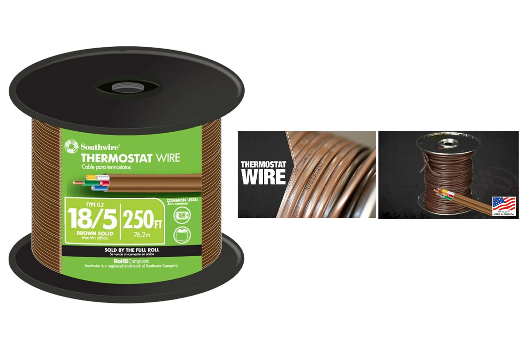 Southwire 64169644 18/5 250-Feet 5 Conductor Thermostat Wire, 18-Gauge Solid Copper Class 2 Power-Limited Circuit Cable, Brown