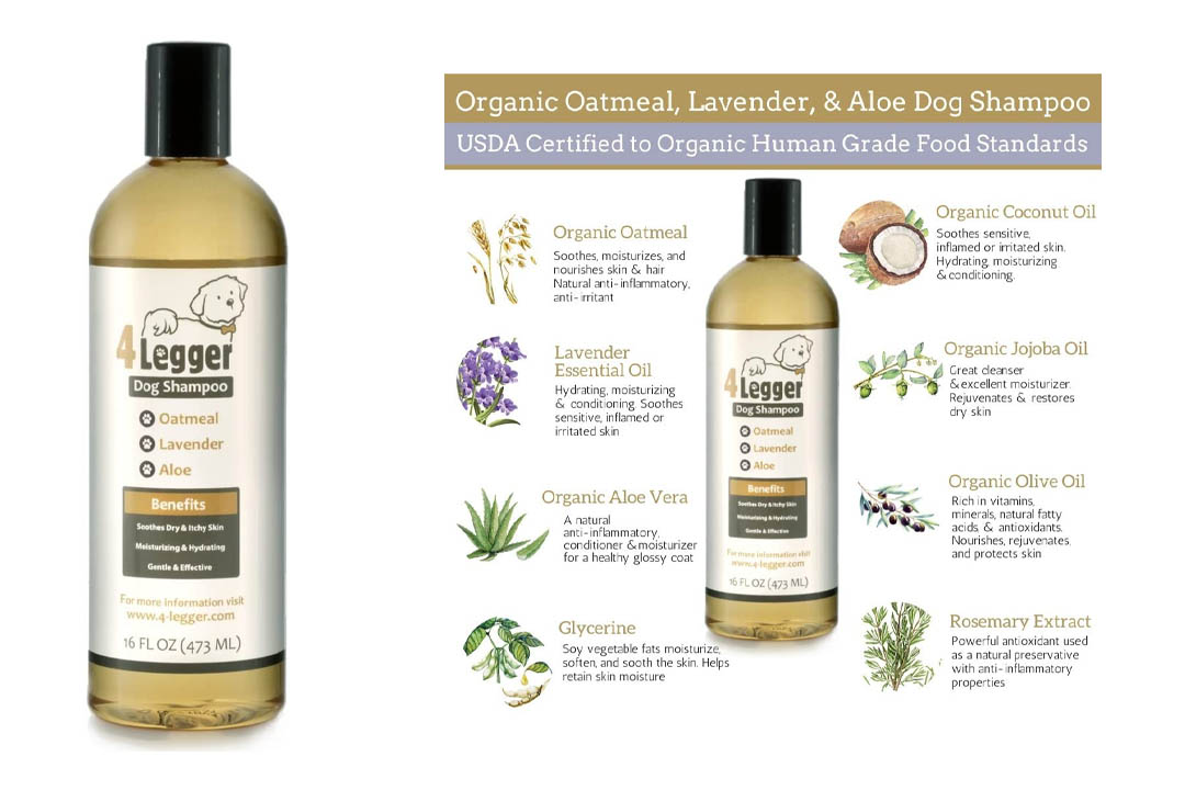 4-Legger Certified Organic Oatmeal Dog Shampoo with Aloe and Lavender Essential Oil