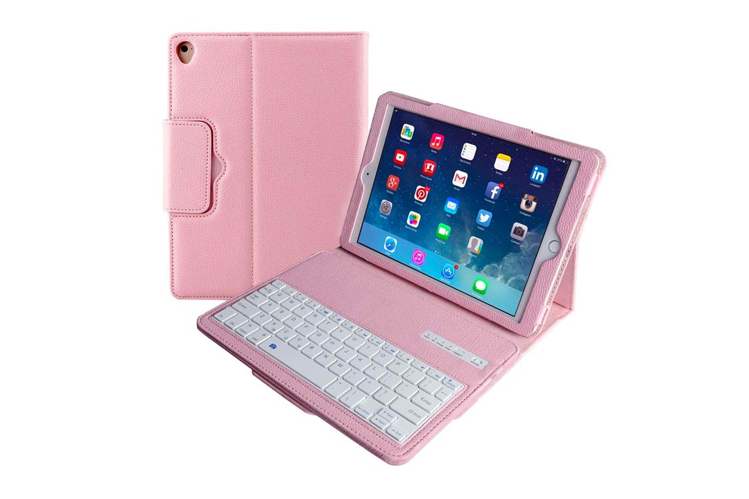 Apple iPad Air/Pro 9.7 Keyboard Case, Eoso Folding Leather Folio Cover with Removable Bluetooth Keyboard for iPad Air,iPad Air 2,iPad Pro 9.7 Tablet(Pink)