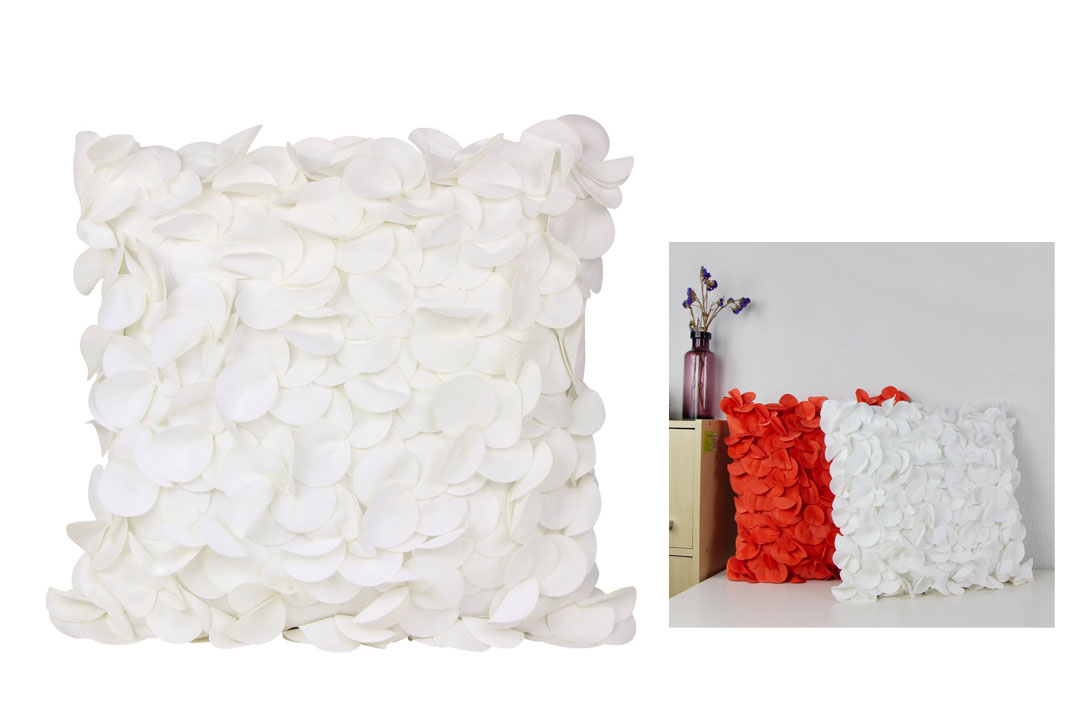 Puredown Plush Pillow Shell Sofa Cushion Covers Handmade Petals Square 18x18 inch White