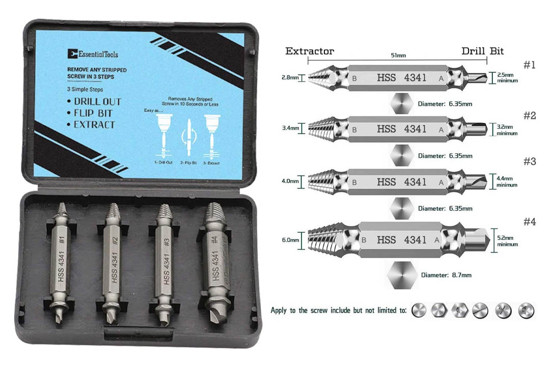 Damaged Screw Extractor Kit and Stripped Screw Extractor Set