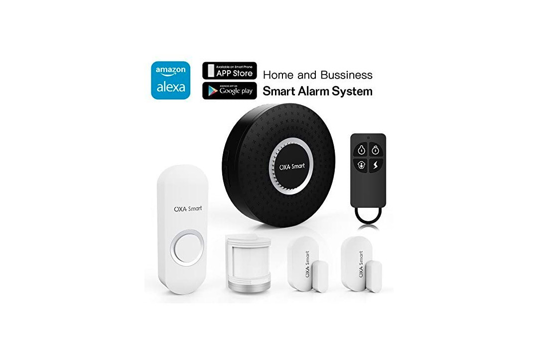 OXA Smart Wifi Home and Business Security Wireless Sensor Alarm system Door Bell DIY Kit with Sensors, Remote or Smartphone APPs Control, Works with Amazon Alexa