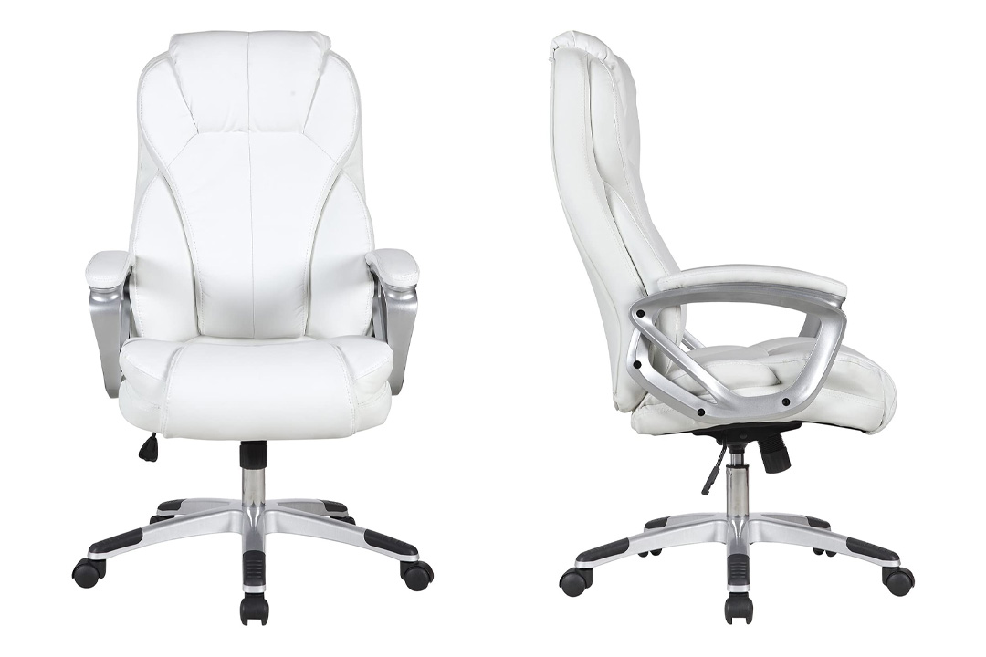 2xhome - Set of Two (2) - White - Deluxe Professional PU Leather Tall and Big Ergonomic Office High Back Chair