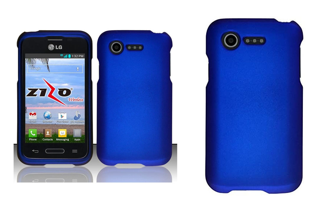 LG Optimus Fuel L34C Blue Rubberized Plastic Cover Snap On Hard Armor Gel Case