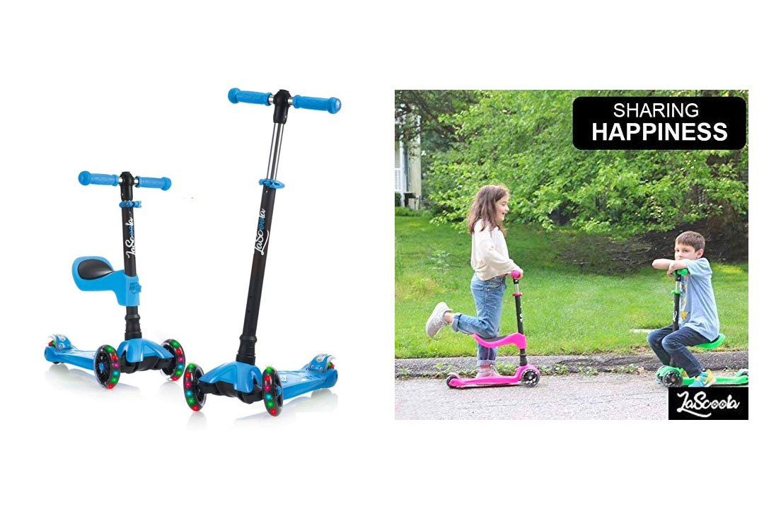 Lascoota Kick Scooter for Kids - Adjustable Height w/Extra-Wide Deck PU Flashing Wheels Great Kids Scooter