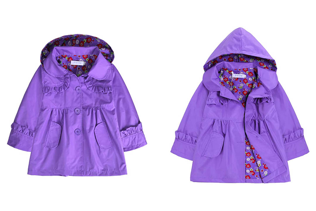 Arshiner Girl Kid Flower Waterproof Hooded Coat