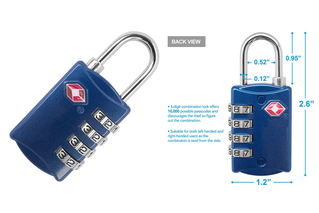TSA Luggage Locks (2 Pack) - 4 Digit Combination Steel Padlocks - Approved Travel Lock for Suitcases & Baggage - Black