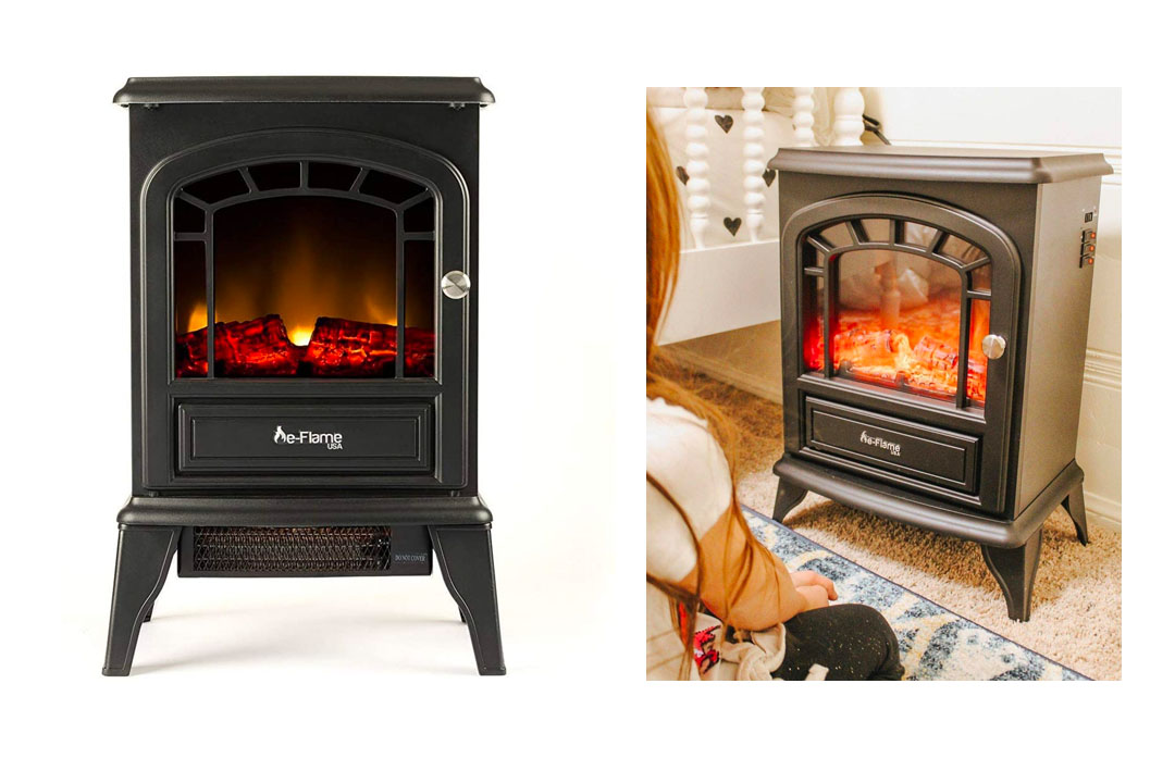 Aspen Free Standing Electric Fireplace Stove - 23 Inch Black Portable Electric Vintage Fireplace