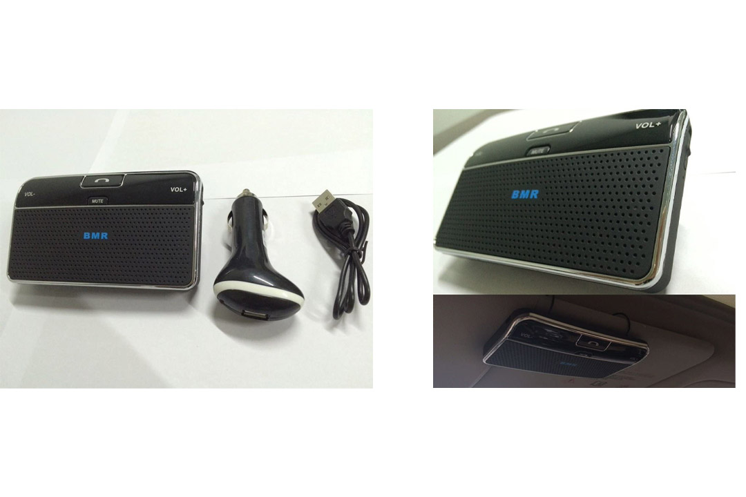 BMR Bluetooth 4.0 Visor Handsfree Two-Speaker Speakerphone Car kit