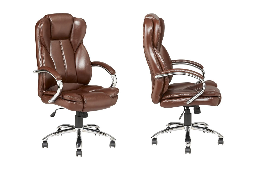 Brown Modern High Back Leather Executive Office Desk Task Computer Chair w/Metal Base