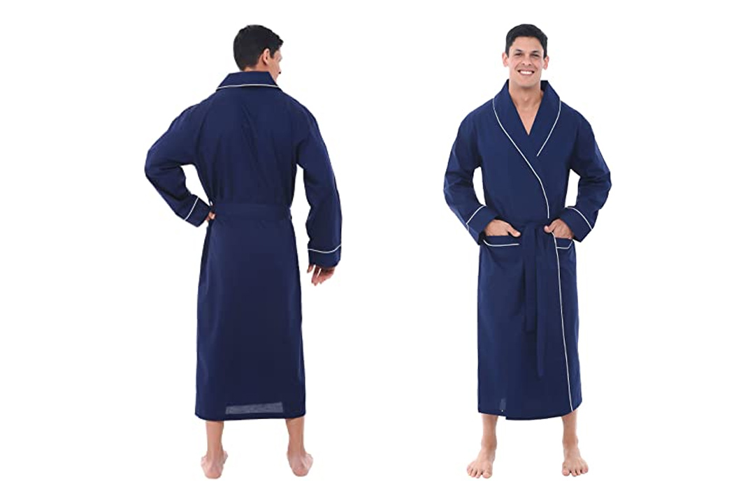 Del Rossa Men's 100% Cotton Lightweight Woven Bathrobe Robe