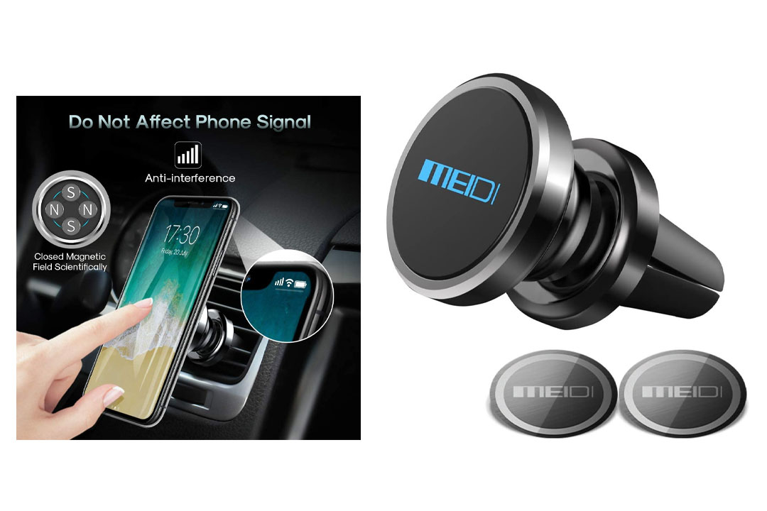 MEIDI Air Vent Phone Holder, Universal Magnetic Phone Car Mount 360 Rotation Cell Phone GPS Holder Compatible iPhone Samsung HTC and Mini Tablets (Black)