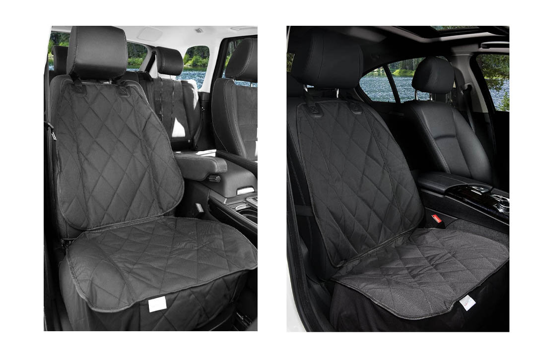 BarksBar Pet Front Seat Cover for Cars - Black, WaterProof & Nonslip Backing