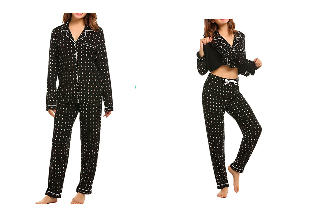 Ekouaer Women's Comfort Sleepwear Long Sleeve Pajama with Pj Set (XS-XL)