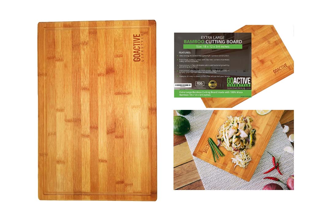Go Active Lifestyle Extra Large 18x12 Bamboo Cutting Board With Drip Groove