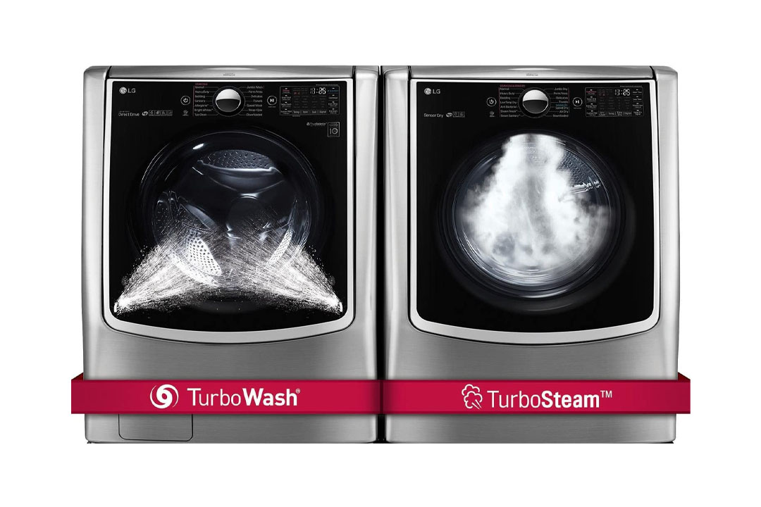 LG TwinWash Graphite Steel Front Load Laundry Pair with WM9000HVA 29" Washer with and DLGX9001V 29" Gas Dryer