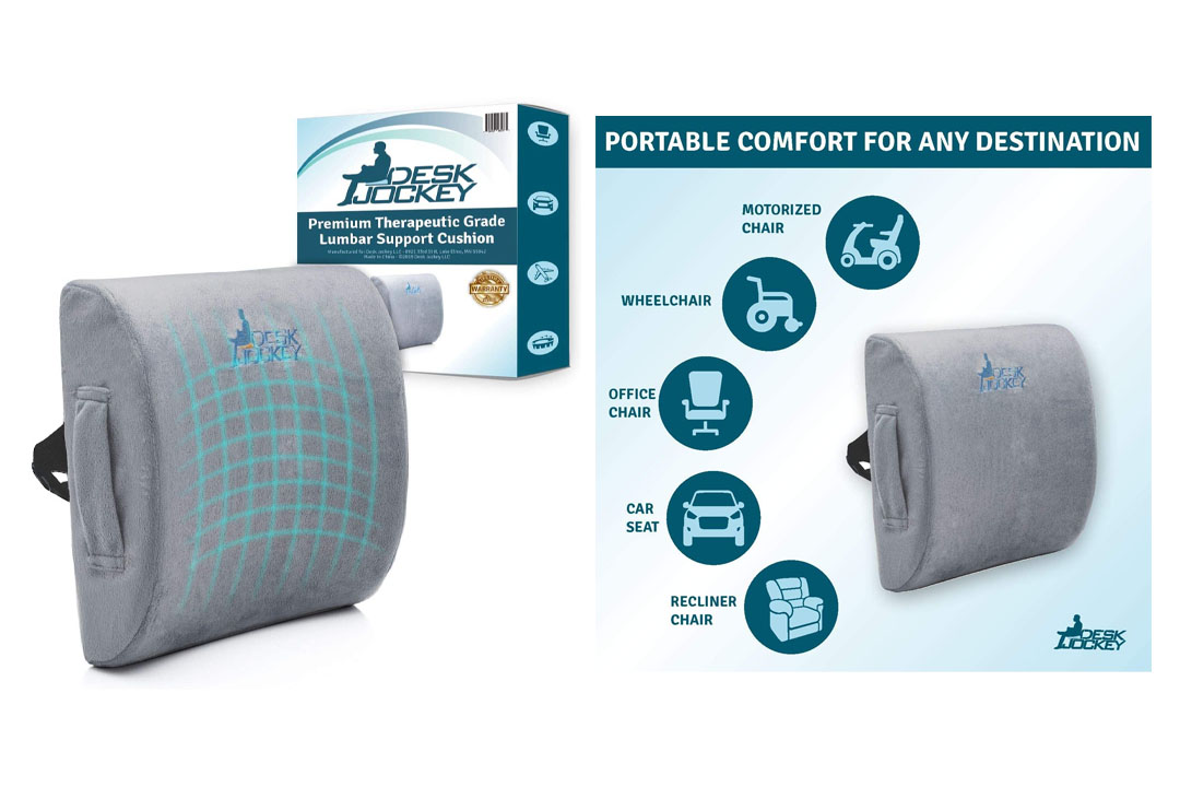 Premium Therapeutic Grade Lumbar Support Cushion with Pain Free Guarantee by Desk Jockey