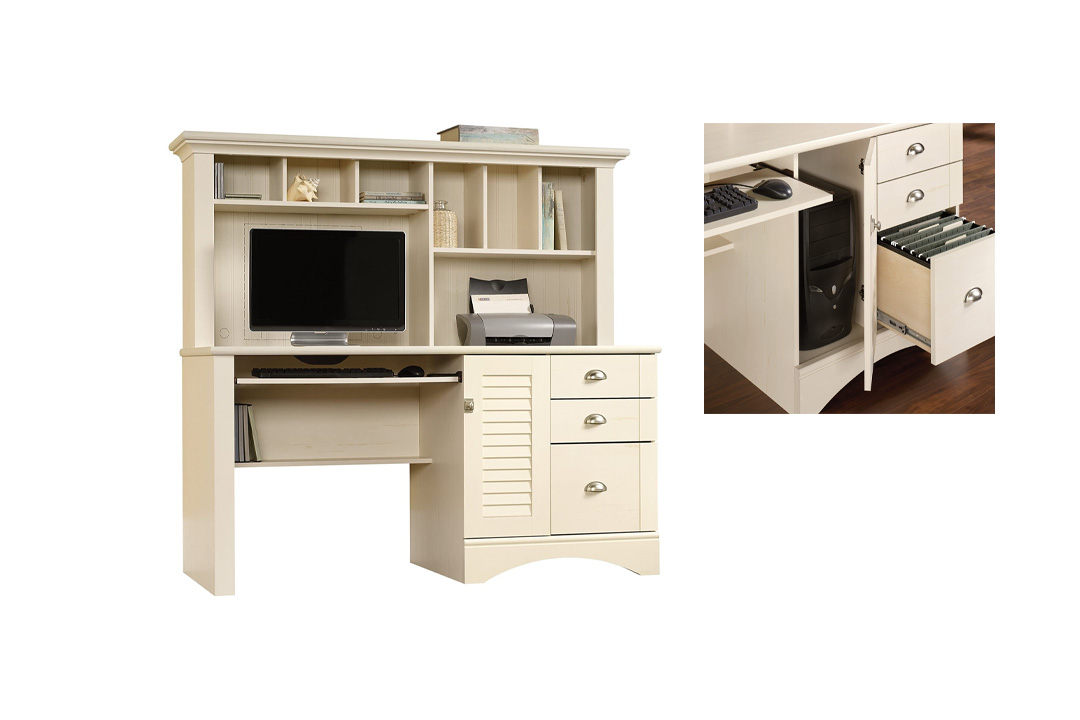 Sauder Harbor View Computer Desk with Hutch Antiqued Paint