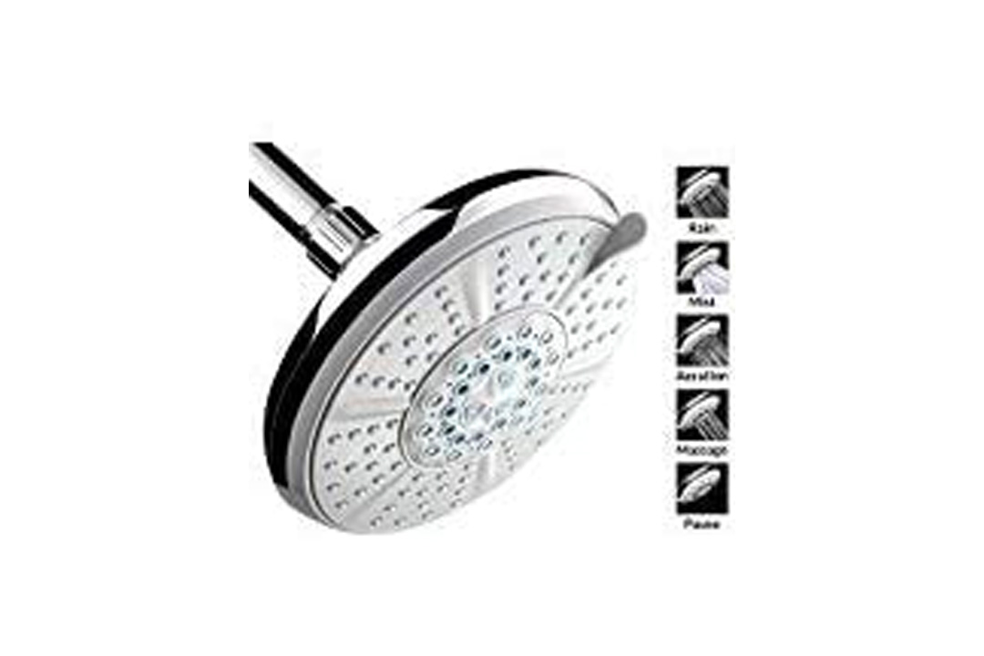 A-Flowâ„¢ Shower Head - 5 Function Luxury Large 6" / ABS Material with Chrome Finish/Enjoy an Invigorating & Luxurious Spa-like Experience