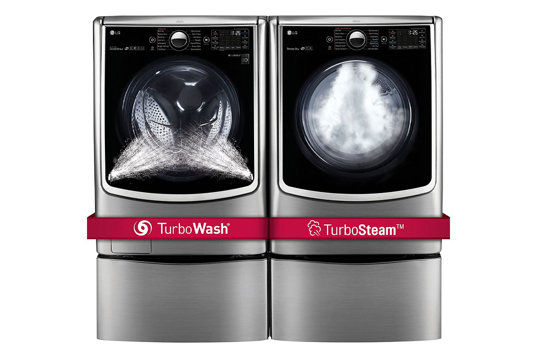 LG POWER PAIR-Mega Capacity TurboWash Series 29" Front Load Laundry System with Steam TechnologyPLUS Matching Storage Pedestals